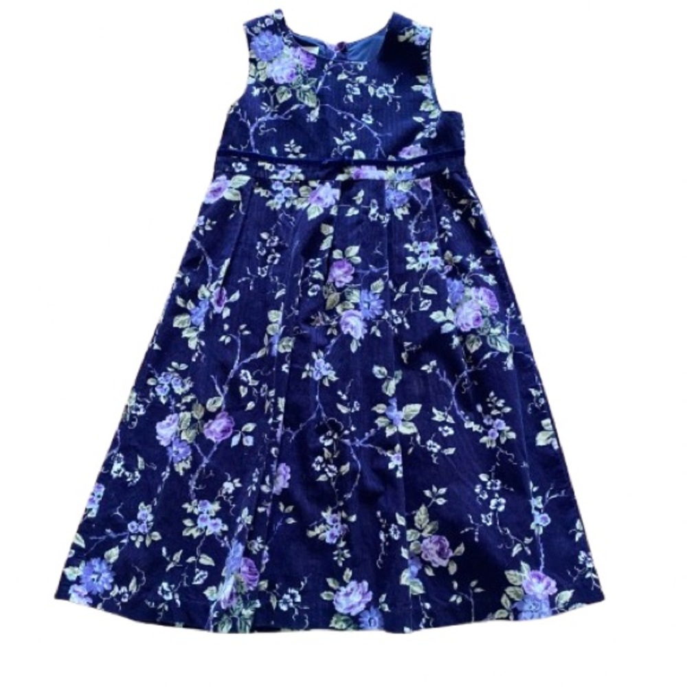 VTG Laura Ashley Mother & Child Girls Jumper Sz 6Y Floral Navy & Lavender Cotton